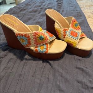 BAMBOO Colorful Crochet Platform Sandals